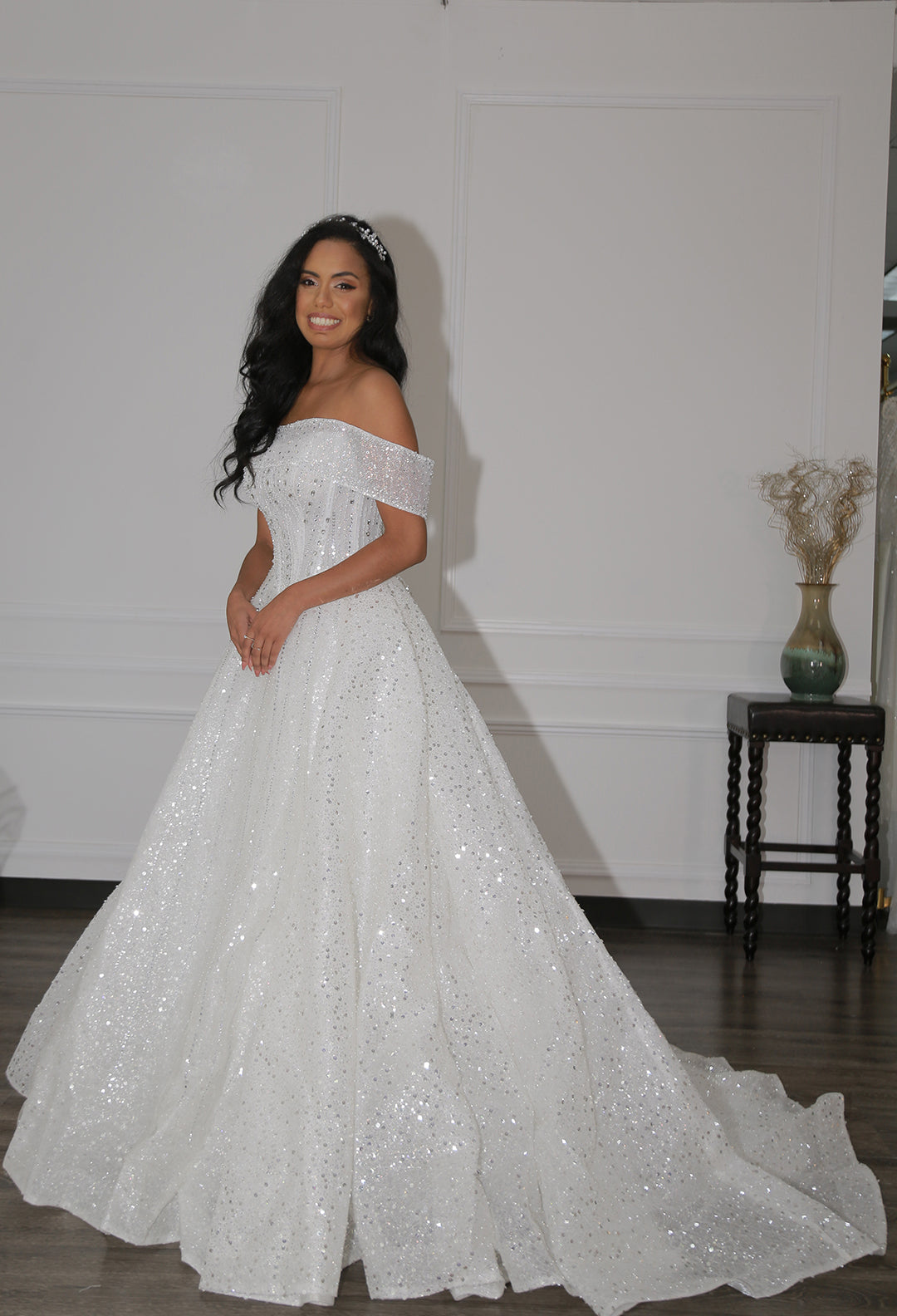 Glitter Off Shoulder Wedding Dress