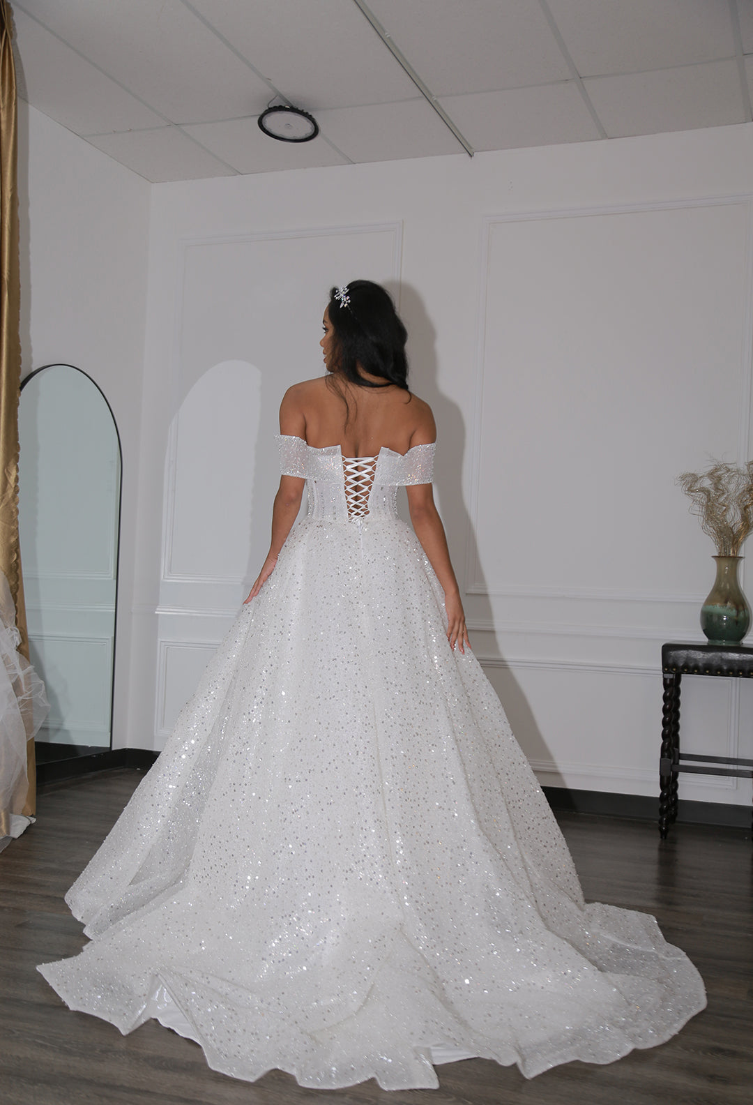 Glitter Off-Shoulder Wedding Dress